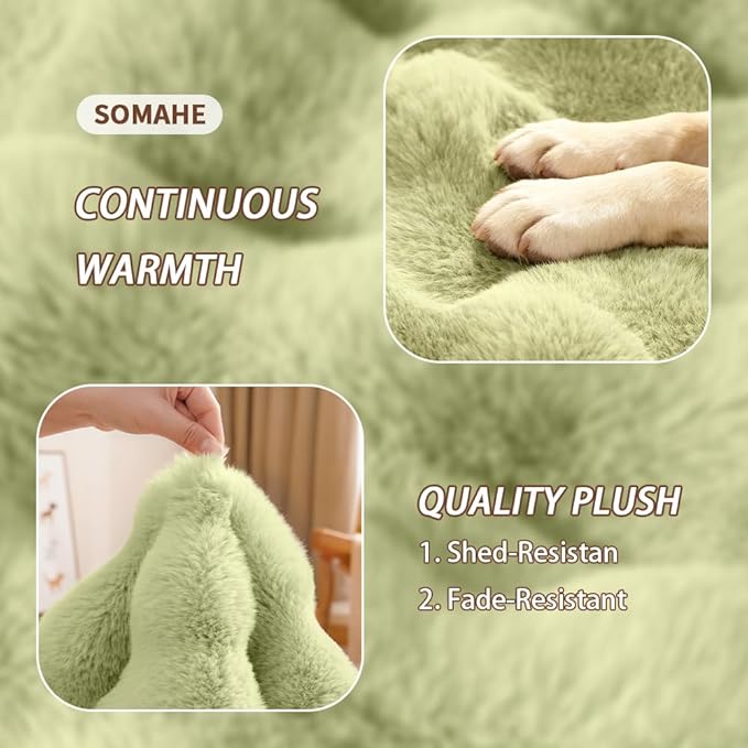 Cat & Dog Bed Mat, Soft Plush Faux Fur Kneading Pet Bed for 2 Cats or Small Dogs, Machine Washable Cat Sleeping Pad, Non-Slip Fluffy Pet Rug for Indoor Cats Kittens & Small Dogs, 27x20 In Green
