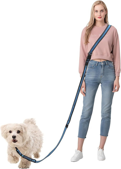 Hands-Free Dog Leash, Waist Leash for Dog Walking Hiking Running, 6.07-8.2ft Long Waist, Suitable for Puppy Medium and Large Dogs(Blue)