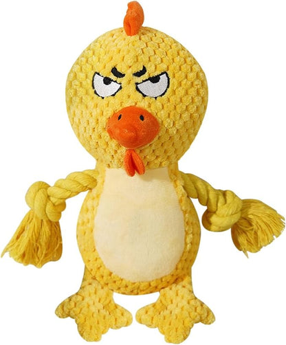 Cute Animals Interactive Squeaky Dog Toy with a Vocal Bladder, Crinkle Paper Stuffed Soft Cotton Chew Toy, Teething Rope Tug of War Pull Toy to Keep Them Busy for Puppy, Small Dogs - Yellow Chick