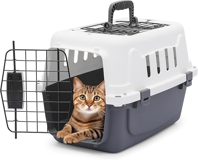 Athena Collection 18" Hard-Sided Travel Pet Carrier for Small Dogs and Cats, Plastic Dog Carriers with 2-Door Top & Front Load & Ventilation & Security Lock, Cat Dog Carrier for Pet, up to 10lbs, Grey