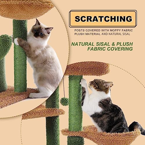 MUTTROS Cactus Cat Tree, Multi-Level Cat Tower with Large Metal Carpet Hammock, Cat Scratching Post for Indoor Cats with Condo & Replaceable Toy Ball, Green - Image 5