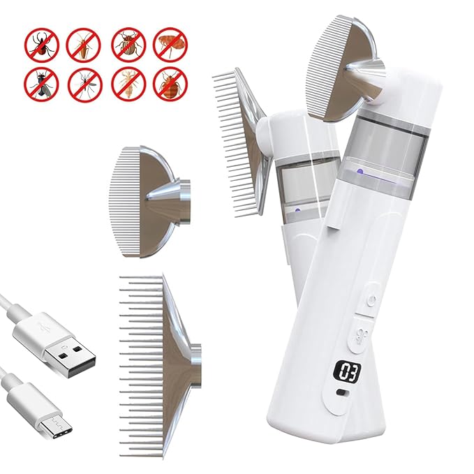 Electric Nit Comb, Electric Louse Comb Wireless Rechargeable, 2-in-1 Vacuum Nit Combs with Fine-toothed Design, Portable Flea Remover for Pets, Multifunctional Hair Treatment Tool
