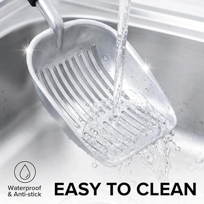 Heavy Duty Cat Litter Scoop with Holder, Stainless Steel Kitty Litter Scooper Caddy for Litter Box, Aluminum Speed Sifter Captures All Clumps
