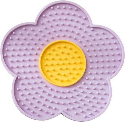 Slow Feeder Mat for Fast Eaters Pet Lick Pad Flower Design Silicone Grooming & Training Aid for Anxious Dogs Cats Purple One Size