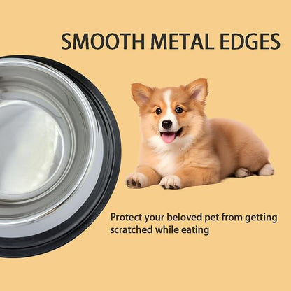 SHSlumex 2Packs Stainless Steel Pet Bowl with Anti-Skid Rubber Base for Small/Medium/Large Pet, Perfect Dish, Dogs Feeder and Water Choice Puppy Cat Kitten