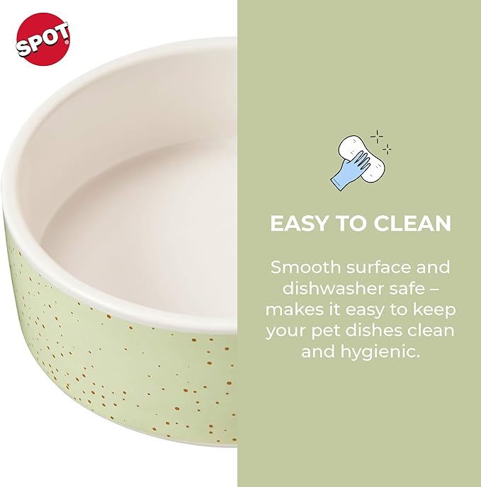 SPOT Speckled Stoneware- Round Ceramic Food/Water Bowl for Pets, Dishwasher Safe, Ideal for Small Dogs, Cats, Reptiles, Large Birds, 5in Light Green, 1.75 Cup (14oz)