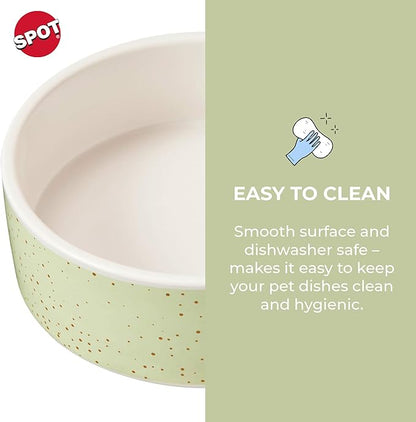SPOT Speckled Stoneware- Round Ceramic Food/Water Bowl for Pets, Dishwasher Safe, Ideal for Small Dogs, Cats, Reptiles, Large Birds, 5in Light Green, 1.75 Cup (14oz)