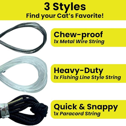 Forever Stick and 3 Strings including Chew Proof Metal Wire - The Unbreakable Cat Wand Toy, Durable Cat Toy Wand, Extra Long Cat String Toy, Cat Fishing Pole Toy for Bored Indoor Adult Cats, Stick Toy