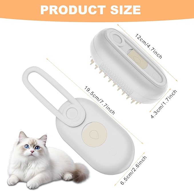 4-in-1 Rechargeable Cat & Dog Steam Brush for Shedding, Self-Cleaning Pet Groomer with Rotating Handle for Massaging & Hair Removal, for Long/Short Haired Pets (Beige)