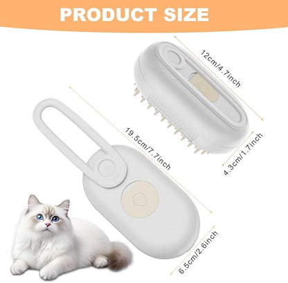 4-in-1 Rechargeable Cat & Dog Steam Brush for Shedding, Self-Cleaning Pet Groomer with Rotating Handle for Massaging & Hair Removal, for Long/Short Haired Pets (Beige)