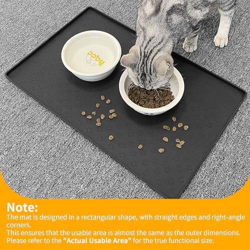 Ptlom Pet Placemat for Dog and Cat, Mat for Prevent Food and Water Overflow, Suitable for Small, Medium and Big Pet, 18" 12", Black, Silicone - Image 5