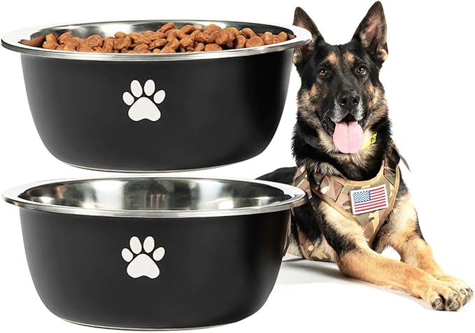 Large Dog Water Bowl 2 Pack, 1.3 Gallons 170oz Stainless Steel Extra Large Dog Food Bowl for Big Giant Dogs, Black