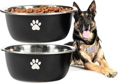 Large Dog Water Bowl 2 Pack, 1.3 Gallons 170oz Stainless Steel Extra Large Dog Food Bowl for Big Giant Dogs, Black