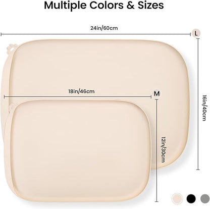 Silicone Dog Food Mat with Side Pocket & Hook Hole, Soft Raised Edges, Easy Clean Waterproof Non-Slip Pet Feeding Mat for Cats and Dogs Water Bowl, Pets Accessories(18"x12",Natural Tan)