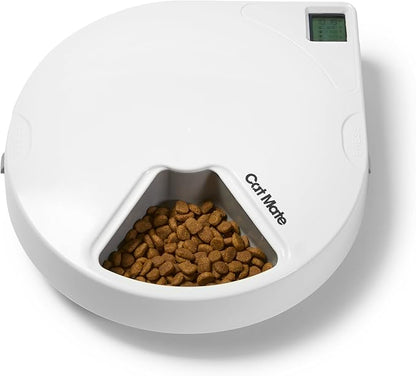 Cat Mate C500 Automatic 5 Bowl Digital Timer-Controlled Pet Feeder - for Cats and Small Dogs, Wet or Dry Food, Includes Twin Ice Packs, 5 Meals Up to 0.73 lb Each, White