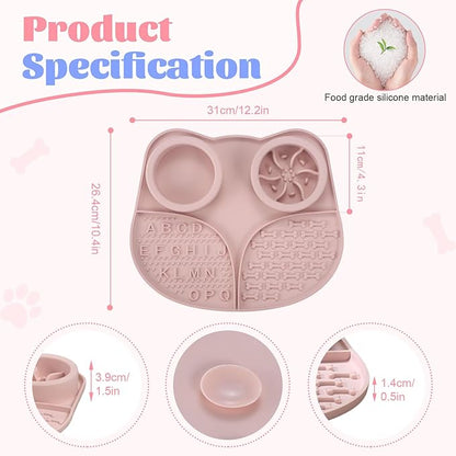 Silicone Slow Feeder Dog Bowls & Cat Bowls, 2 Cups Small Pet Food Bowl with Non-Slip Suction Base, Food-Grade Safe Puzzle Feeder for Small & Medium Dogs & Indoor Cats (Bowl & Lick Mat (Pink))