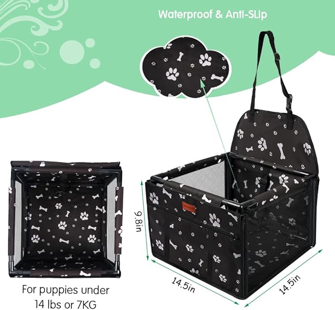 SWIHELP Dog Car Seat Puppy Portable Pet Booster Car Seat with Clip-On Safety Leash and Stable Fram, Anti-Collapse,Perfect for Small Pets