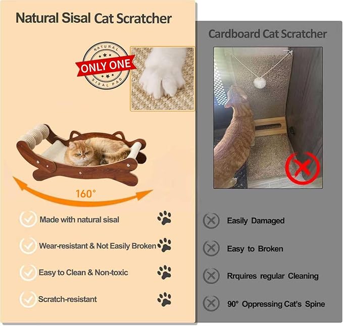 Natural Sisal Cat Scratch Pad with Sisal Cat Scratching Balls, Large Cat Scratcher Bed Hammock Lounge for Scratching Pad, Protects Furniture(Caramel)