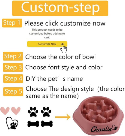 Personalized Slow Feeder Dog Bowl, Non-Slip, Customizable, 7.4 in x 2 in x 9.4 in