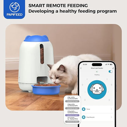 PAPIFEED Automatic Cat Feeder, App-Controlled WiFi Auto Food Dispenser with Dual Power Backup, Slow Feeding Mode, 3L Easy-Clean Feeder for Cats & Small Dogs (Blue)