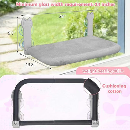 2 Pack Cat Window Perch,Cat Window Hammock Cordless Foldable Window Bed with 4 Large Strong Suction Cup,Reversible Cushion Cover,Metal Frame Easy to Adjust Window Seat Holds up to 40lbs(Gray)