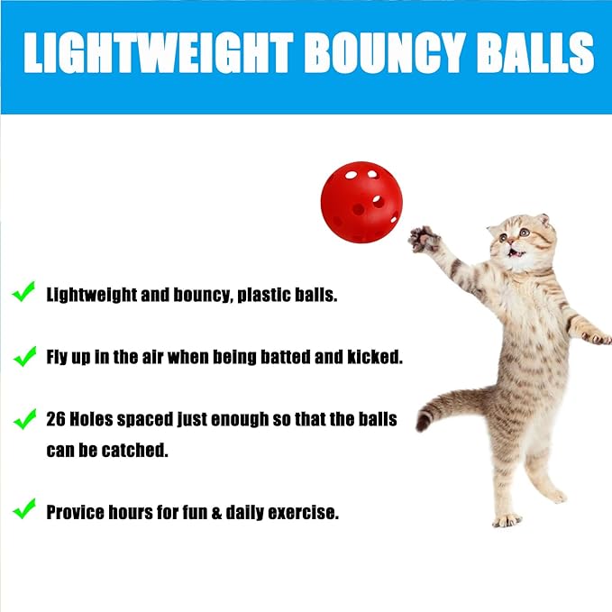 12Pcs Cat Ball Toy, Low Noise No Bells Holey Plastic Cat Balls, Funny Interactive Cats Toys for Indoor Cats, Firm Toy Balls for Kitten Puppy Ferret Bird (1.65", Red)