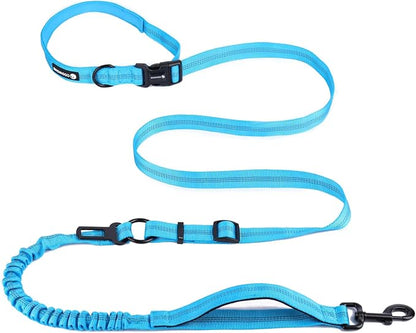 Heavy Duty Multifunctional Adjustable Hands Free Dog Leash - Reflective Stitches, Car Safety Buckle, Waist Leash for Dog Walking, Running, Hiking - 5-7FT