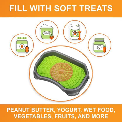 Neater Pets Neat-LIK Dog Lick Mat w/Mess-Proof Tray, Lick Mat for Dogs, Cats, Puppy, Reduces Anxiety & Boredom, Peanut Butter Slow Feeder, Interactive Treat Licking Pad (Green/Gunmetal)