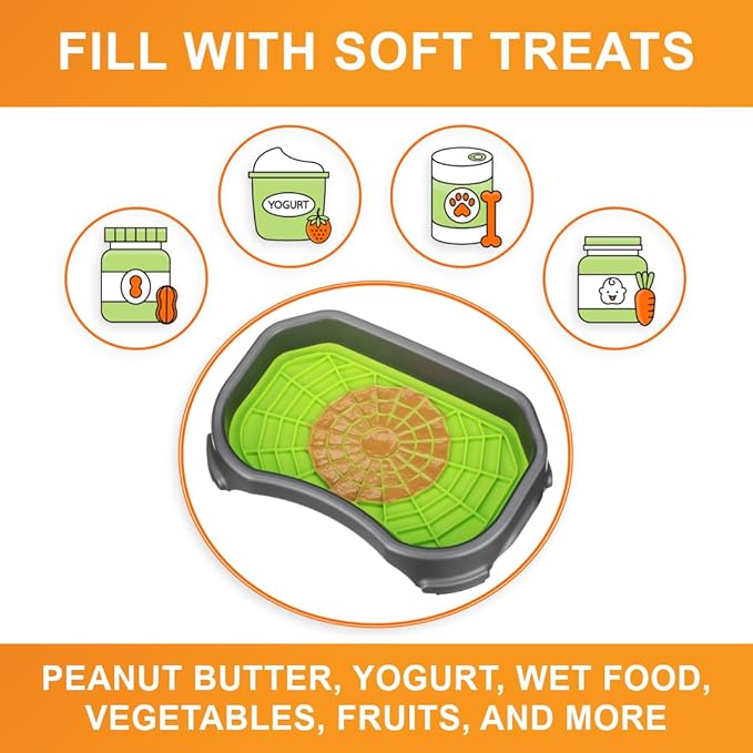Neater Pets Neat-LIK Dog Lick Mat w/Mess-Proof Tray, Lick Mat for Dogs, Cats, Puppy, Reduces Anxiety & Boredom, Peanut Butter Slow Feeder, Interactive Treat Licking Pad (Purple & Green/Gunmetal)