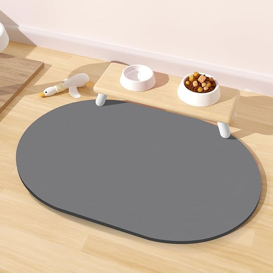 Pet Feeding Mat – 20''x12'' Absorbent Dog Food Mat, Pet Water Mats Protect Floor, No Stains Quick Dry Water Bowl Mats, Non-Slip Rubber Base Pet Placemats for Food and Water, Dark Gray