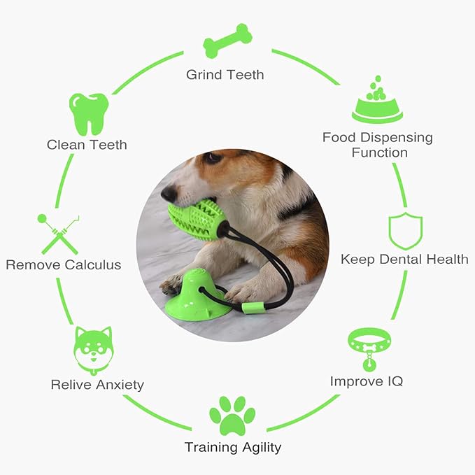 Guardians Dog Chew Toy with Suction Cup for Aggressive Chewers, Puppy Training Treats Food Dispensing Toothbrush Pet Teeth Cleaning Rope Toys for Small Medium Dogs(Green)