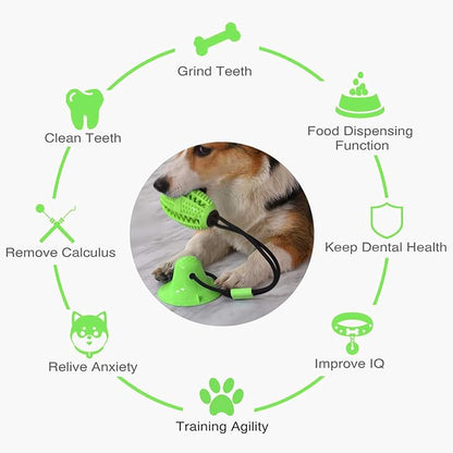 Guardians Dog Chew Toy with Suction Cup for Aggressive Chewers, Puppy Training Treats Food Dispensing Toothbrush Pet Teeth Cleaning Rope Toys for Small Medium Dogs(Green)