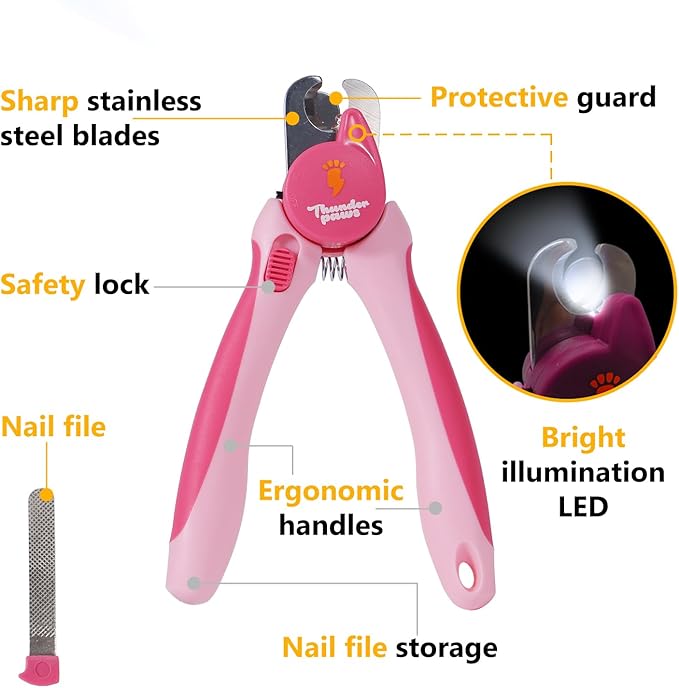 Professional-Grade Nail Clippers for Dogs Nail Trimmer with Safety Guard and Nail File - Nail Clippers for Large Dogs - Dog Nail Clipper Toenail Clippers (Pink, Medium-Large (LED))