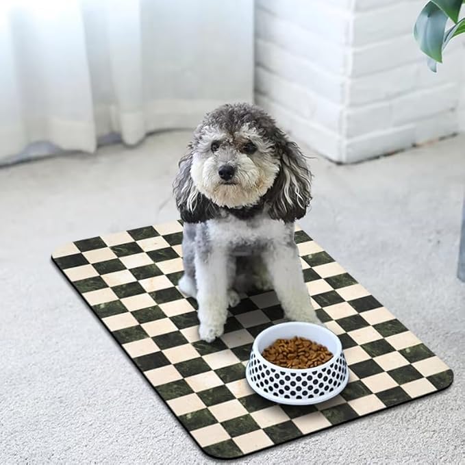 Dog Food Mats for Floors Waterproof, Pet Water Bowl Mats Pet Feeding Absorbent Placemats Plaid 17 * 30 inch