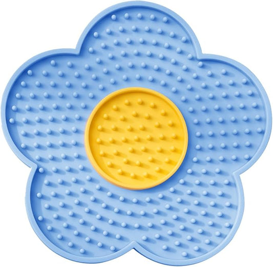 Aislor Slow Feeder Lick Mat for Dogs Cats Flower Shape Silicone Licking Pad Mental Stimulation Toy to Slow Down Eating Blue One Size