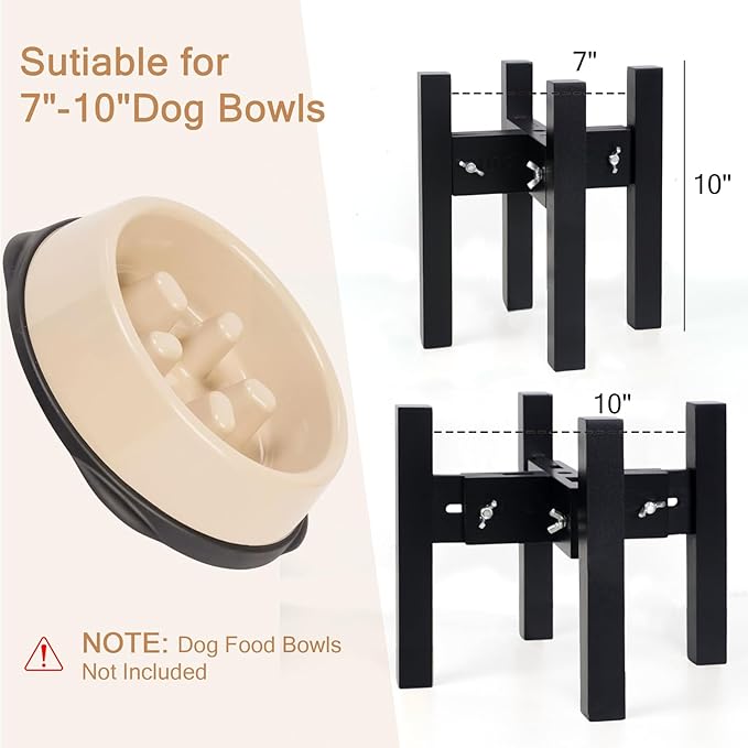 Elevated Dog Bowl Stand,Adjustable Dogs Food Stand for 7”-10” Bowls,Single Cat Water Bowl Holder 10” Tall for Medium Dogs Black