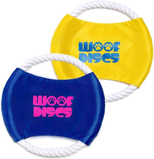 Flying Rope Disc, Dog Toy, 2 Pack (Blue and Yellow