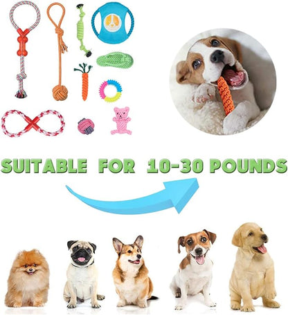 Dog Chew Toys for Small to Medium Dogs - 10 Pack Tough Dog Toys, Interactive Rope Teething Toy for Puppy, Durable Tug of War Toy, Birthday and Festival Gift Set