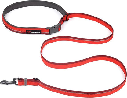 Tuff Pupper Hands Free Adjustable Length Dog Leash | Lightweight for Running Jogging Walking | Padded Waist Belt (24-50 inch) | Adjusts 3 to 6 Feet Length | Strong Ballistic Nylon w/Reflective Strips