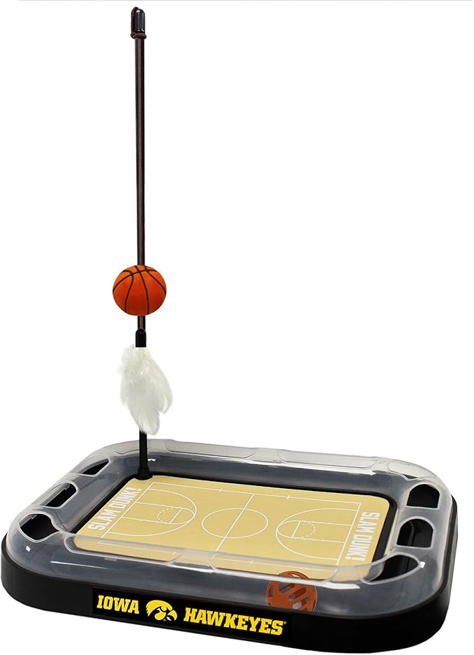 Cats Scratcher NCAA Iowa Hawkeyes Basketball Court CAT Scratcher Toy with Catnip Filled Plush Basketball Toy & Feather Cat Toy Hanging, with Jingle Bell Interactive Ball Cat Chasing 5-in-1 Kitty Toy