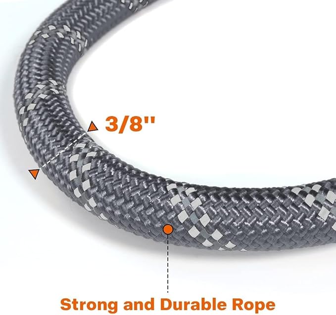 Taglory Rope Dog Leash 6 FT with Comfortable Padded Handle, Highly Reflective Threads Leash and Anti-Tangle Clip for Walking Small Dogs, 3/8 inch, Grey