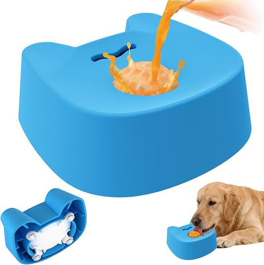 Slow Feeder Dog Bowls for Liquid Treat with 4 Powerful Suction Cups,Dog Licking Bowl with Rolling Balls for Bone Broth & Yogurt,Food‑Grade Rubber, for Large Medium Small Puppy Breeds (Blue)