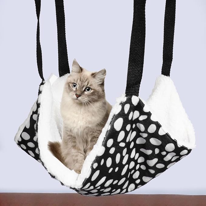 2pcs Reversible Cat Hammock Bed with Breathable Fabric 35x35cm, Hanging Pet Sleeping Bed for Indoor Cats, Black White Polka Dot and Zebra Pattern Pet Nest