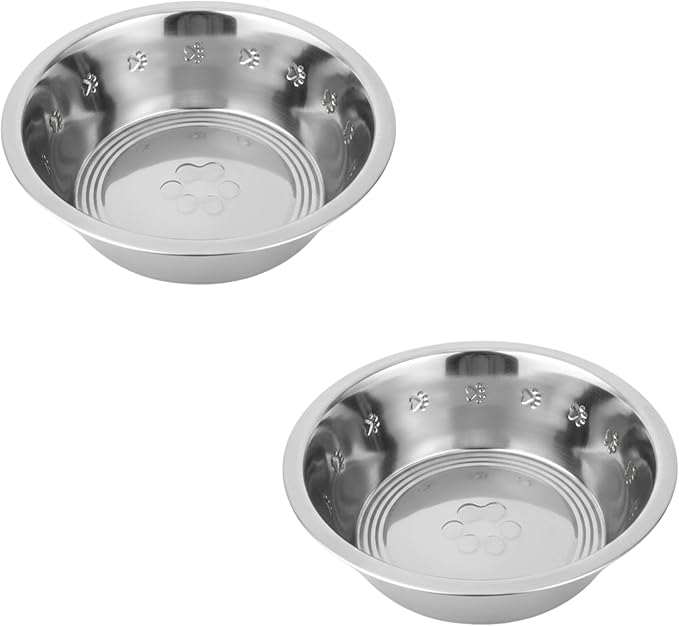 2-Pack Stainless Steel Dog and Cat Bowls Replacement Embossed Bowl 6.1" Diameter, 2.2" Height (Small, Dishwasher Safe)