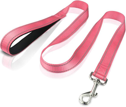 FunTags 4FT Reflective Dog Leash with Soft Padded Handle for Training,Walking Lead for Large & Medium Dog,1 Inch Wide,Neon Pink