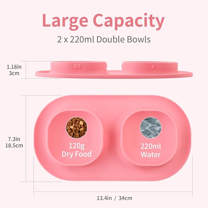 Small Size Puppy Dog Bowls: Food and Water Bowls Set for Small Dogs, No-Spill Non-Skid Dog Dish, Pink
