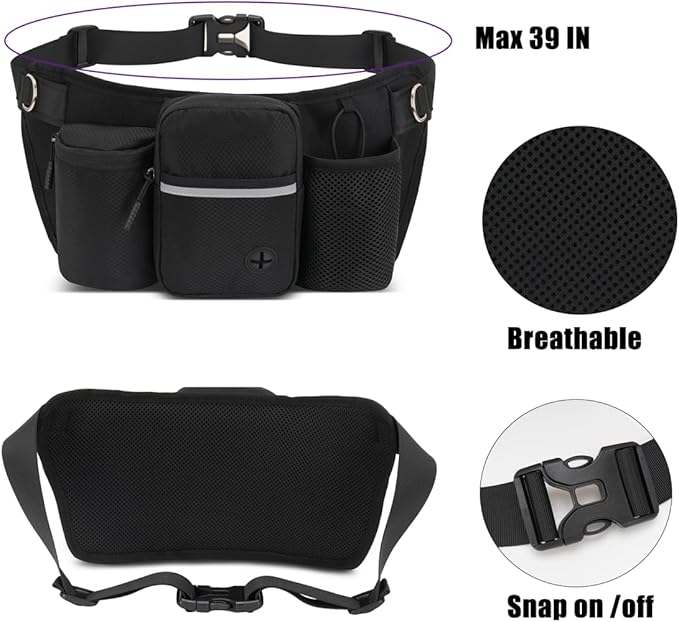 Hands Free Dog Leash for 2 Dogs, Adjustable Waist Belt, Reflective Stitching Leash with Double Padded Handles for Running, Hiking