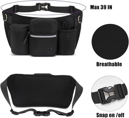 Hands Free Dog Leash for 2 Dogs, Adjustable Waist Belt, Reflective Stitching Leash with Double Padded Handles for Running, Hiking