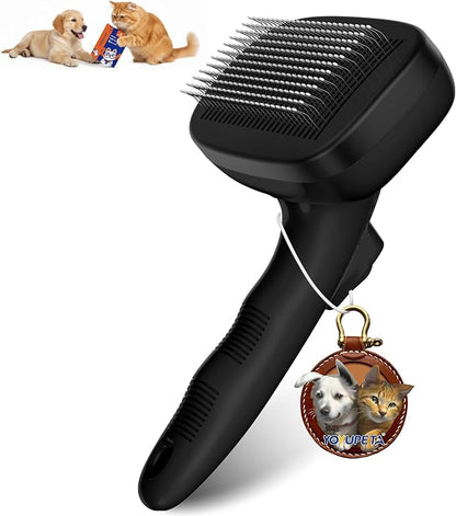 Dog Brush for Shedding, Self Cleaning Slicker Brush Ideal for Short Long Haired Dogs & Cats. Removes Loose Fur, Undercoat, Mats, Tangled Hair. Suit for Large Medium Small Animal, Black