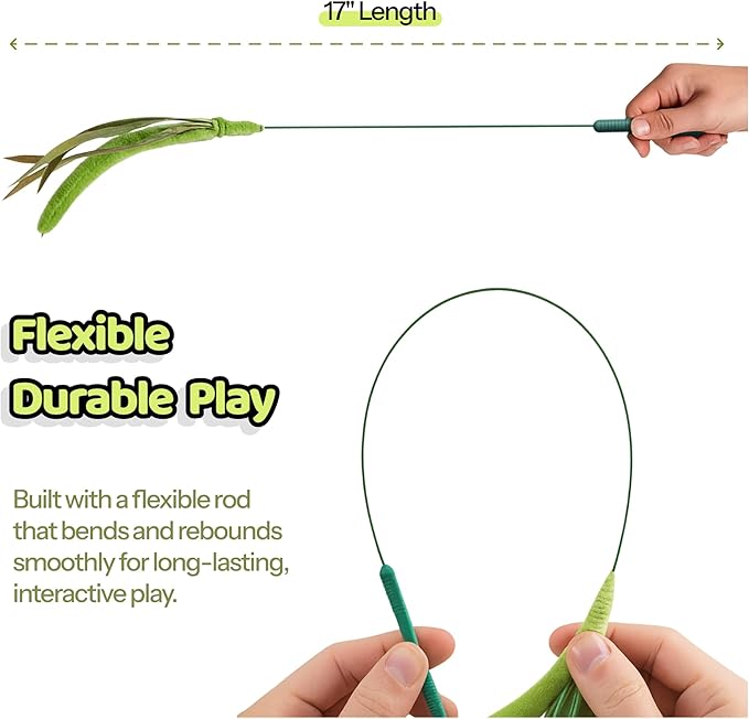 Cat Wand Toy – Cat Toys on a Stick, Interactive Cat Teaser Wand for Indoor Cats, Natural Grass-Inspired Design for Exercise, Hunting, and Bonding